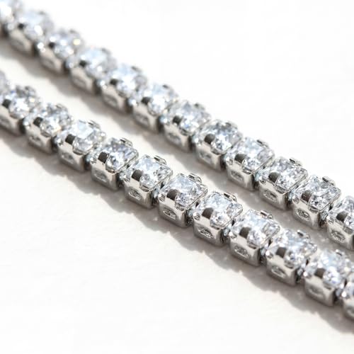 Princess Cut CZ Diamond Tennis Bracelet for Women Dainty Square Cubic Zirconia Silver Jewelry Gifts for Mom Graduation Mothers Day Gifts for Wife Daughter Sister