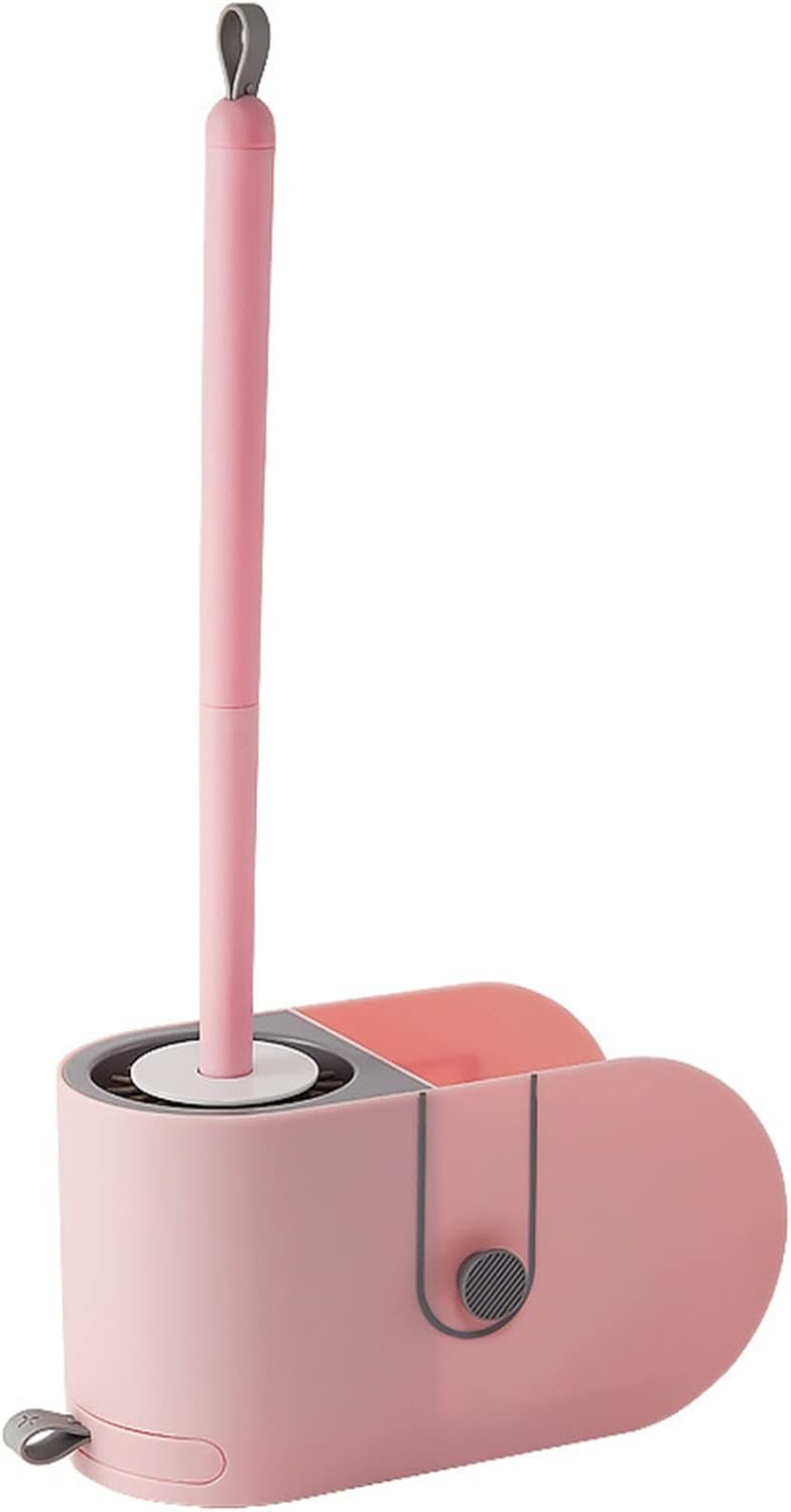 Toliet Brush with Holder Storage Wall-Mounted Toilet Cleaner Storage Box for Bathroom Cleaning and Storage Plunger(Pink)