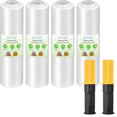 TICONN 4Pk Stretch Wrap Roll, 1000ft, 15in Wide