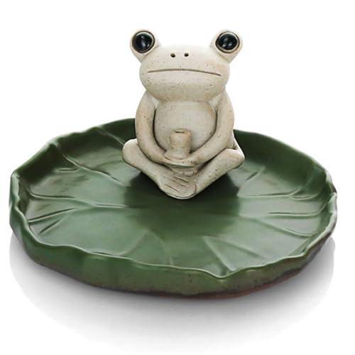 Frog Incense Stick Holder, Ceramics Incense Burner Holder, Cute Incense Holder Incense Stick Holder with Ash Catcher for Home Temple Yoga Fragrance Ornament Home Decor