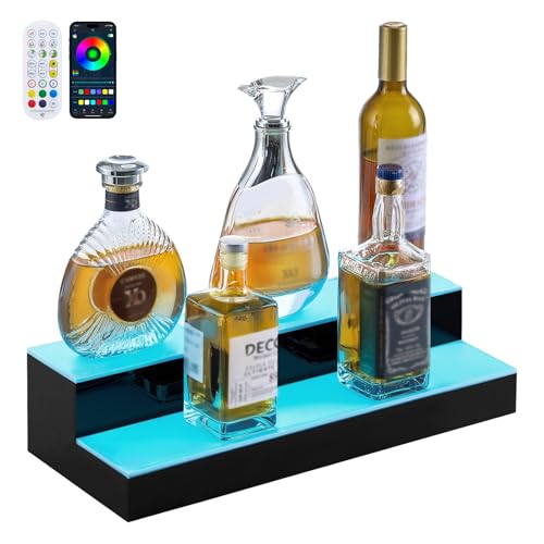 VEVOR LED Lighted Liquor Bottle Display, 2 Tiers 20 Inches Whiske...
