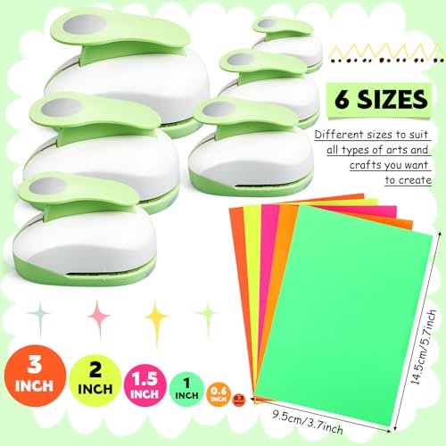 Image of CHENGU 6 Pcs Circle Punch Set 3in /2in /1.5in /1in /0.6in /0.3in Scrapbook Hole Punchers Crafting with 10 Sticker Paper Round Cutter Scrapbook for Office Supplies DIY Albums Photos(Green)