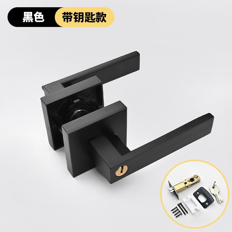 Indoor Three Bar Handle Lock Room Door Household Universal 1Pcs(Black with Key)