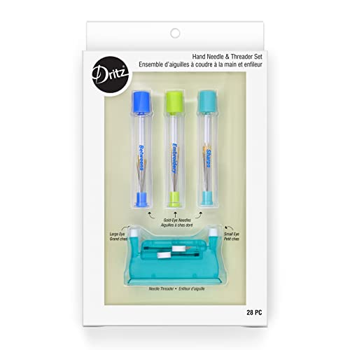 Dritz Hand Needle & Threader, 28 pc Needle Threader Set, Multicolor