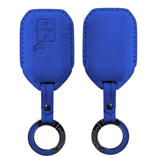 Image of KMH Alcantara Car Key Cover Compatible for Maruti Suzuki Swift, Dzire, Baleno, Ertiga 3 Button Shell Case Holder Full Key Protector Smart Keycover with Keychain (D3) Blue - Pack of 2