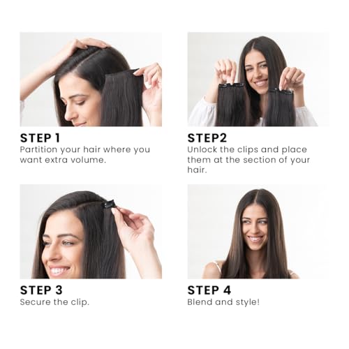 Image of HairOriginals 100% Human Hair Extension for Women | Clip-In Side Patch Pair for Instant Volume and Length, Pack of 2 - Natural Brown, 18 Inches