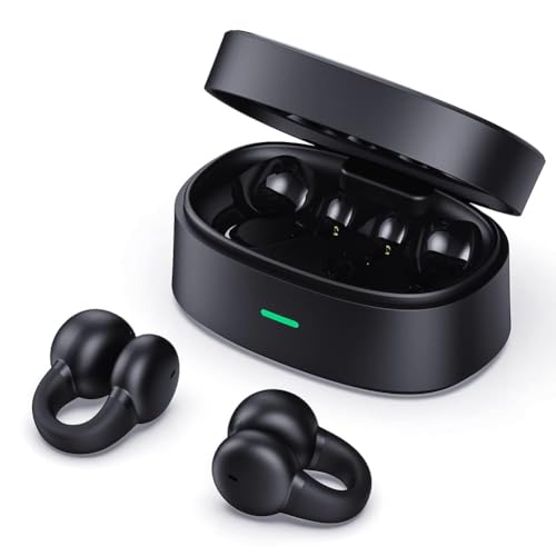 Bone Conduction Bluetooth Headphones Bluetooth 5.3 Painless Wireless Open Ear Clip on Headphone Waterproof Running Earring Earphone Air Conduction Earphones Open Earbuds Wireless Earbuds (Black)