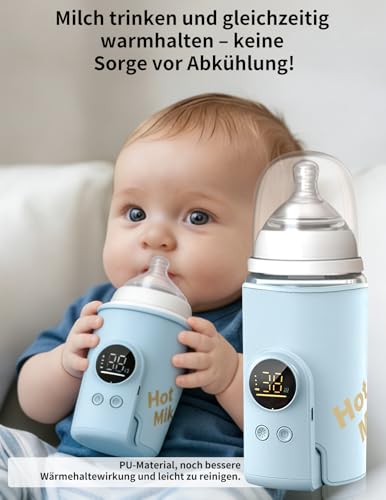 Flaschenwärmer Baby, Babyflaschenwärmer mit 8000mAh Akku, 6 Temperaturstufen 38-50℃, LED-Anzeige & Nachtlicht, Tragbarer Flaschenwärmer Baby USB-Ladefunktion für Unterwegs und Zuhause(Blau)