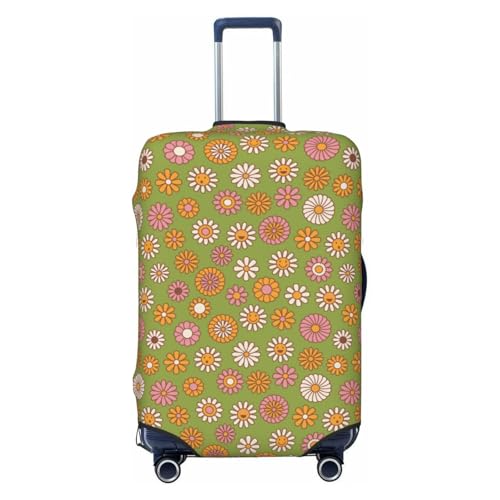 Nostalgic 70s Groovy Print Print Luggage Cover Washable Elasticated Suitcase Covers TSA Approved Stylish Dust and Scratch Resistant Case Protector for Kids and Adults