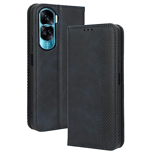 XINNI Protective Phone Case for Honor 90 Lite 5G, PU/TPU Vintage Flip Leather Shockproof Cover Magnetic Book Style Wallet, Blue