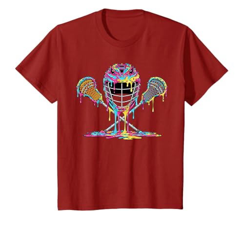 Lacrosse Drip Ice Cream Lax Helmet Sticks Sport Player T-Shirt, Youth, Cranberry Red, Large