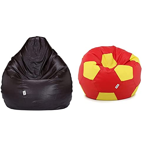 Image of Amazon Brand - Solimo XXXL Bean Bag Cover Without Beans (Brown) Football XXXL Bean Bag Cover Without Beans (Red & Yellow)