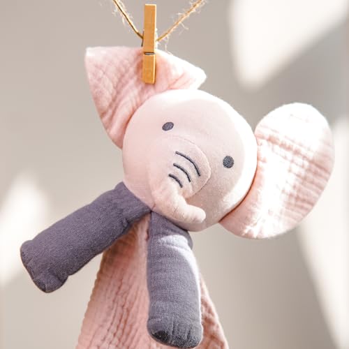 Image of lulumoon Elephant Baby Security Blanket: Skin-Friendly Muslin Snuggle Lovey for Self-Soothe - Newborn Gift for Baby Shower