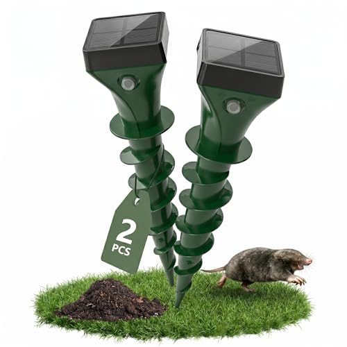Maulwurf Vertreiber 2er Set, Maulwurfschreck Abwehr gegen Wühlmäuse, Schlangen & Nagetiere, IP65 Wasserdicht, Tiervertreiber für Garten, Rasen & Hof – Unschädlich für Haustiere