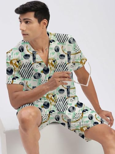 Image of Amazon Brand - Anarva Mens Camouflage Printed Co-ord Set | Half Sleeve Shirt and Shorts Set | Casual Summer Outfit for Beach, Travel, Vacation -