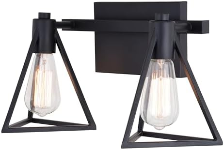 VAXCEL Ravenna 2-Light 15.75 inch Wide Matte Black Contemporary Bathroom Vanity Lighting Fixture, Metal Cage Shade, Dimmable, LED Compatible, Over The Mirror Mounted Steel Wall Sconce