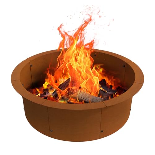 GJWCVL Fire Pit Ring Outdoor Wood Burning Fire Pit Liner 35.4 Inch Camping Fire Ring Corten Steel Firepit Ring Heavy Duty Campfire Ring Above or In-Ground for Bonfire Outdoor Backyard