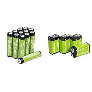 amazon basics pile rechargeable 9 v cell 200 mah ni mh, lot de 4 & piles rechargeables aaa, pré chargées lot de 12 (le visuel peut différer)