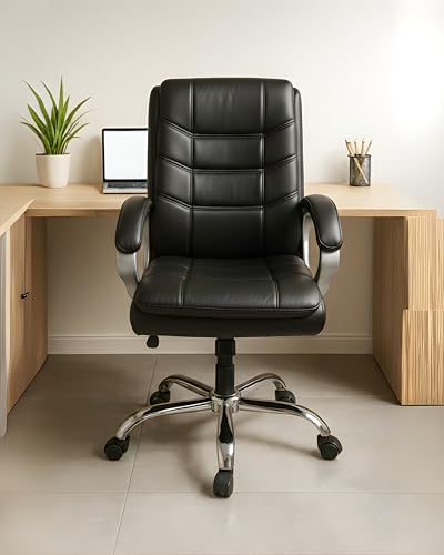 Image of activa Executive Revolving Office Chair | Ergonomic Computer Desk Chair with Cushioned Seat| Heavy Duty Steel Base, Adjustable Height & 360 Swivel Wheel| Study /Home /Offcie Visitor Chair (Star, Black)