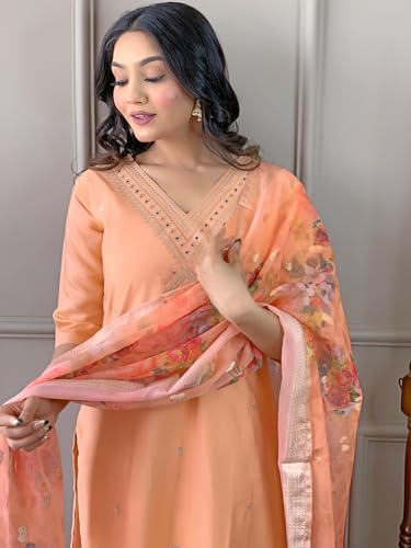 Image of Naixa Women's Viscose Embroidered Straight Kurta with Pant and Dupatta Sets (R-Dolly)