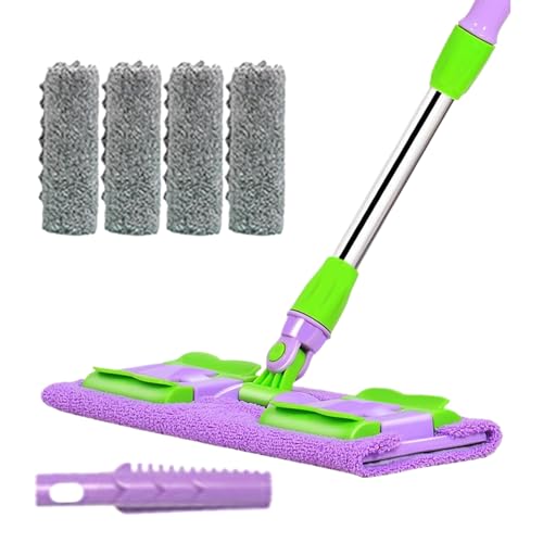 Bsbkoj Fregasuelos | Fregona de Limpieza con 4 Paños Lavables,Mango Telescópico con Rotación 360° para Cocina Baño Garaje