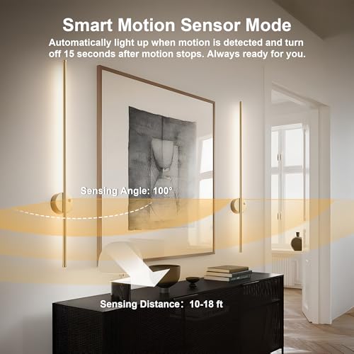 Image of KARTOOSH Gold Battery Operated Wall Sconce Set of Two with Motion Sensor | Rechargeable Wireless Wall Lights with Remote Control, Dimmable, 3000K /4000K /6000K, Timer for Living Room, Hallway,39.3 Inch