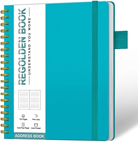Regolden-Book Address Book with Alphabetical Tabs, Hardcover Address Organizer for Record Contacts, Telephone Book for Seniors, Internet Log Book Journal with Password, Pen Loop, Pocket, (5.7x7.2")