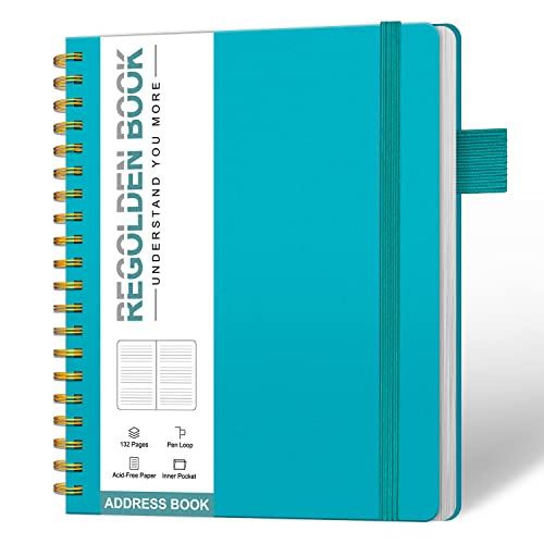 Regolden-Book Address Book With Alphabetical Tabs, Hardcover Address Organizer For Record Contacts, Telephone Book For Seniors, Internet Log Book Journal With Password, Pen Loop, Pocket, (5.7X7.2") #TOP10