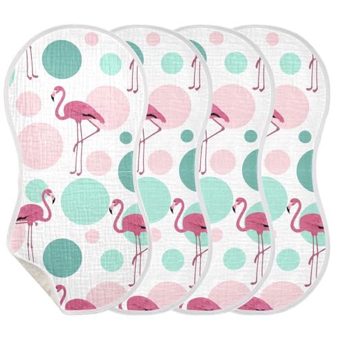 4 Pack Baby Burp Cloths, Soft Absorbent Burping Cloths for Babies, Cotton Milk Spit Up Rags, Large Size for Newborns, Baby Boys and Girls (Legged Pink Flamingos Pattern)3