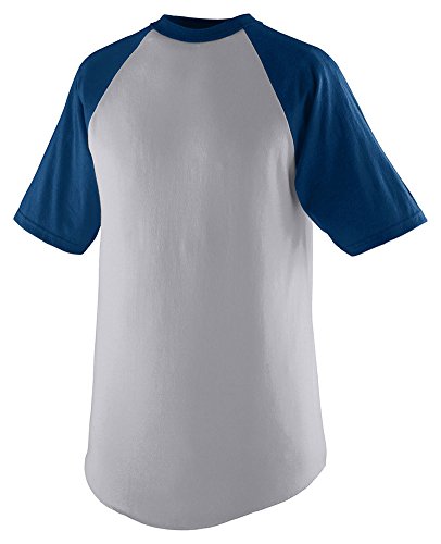 Augusta Sportswear Youth Short-Sleeve Baseball Jersey, Small, Athletic Heather/Navy