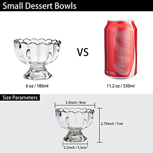 Binsakao Ice Cream Bowls, Small Glass Dessert Bowls Set, Cute Tulip Footed Cups For Fruit Salad Milkshakes Trifle Pudding Snack Cocktail Drinks Condiment Sundae Party (6 Oz, 6 Pcs) #TOP1