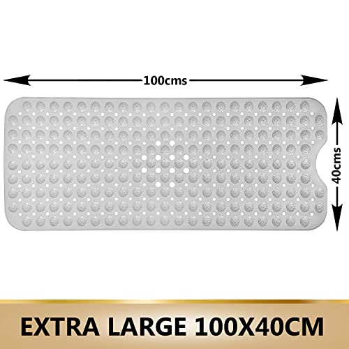 Image of TurtleGrip Anti-Slip Shower Mat, 100x40 cm Accu-Pebble (Grey), Anti-Skid mat, Extra Large Bath Mat with Suction Cups, Machine Washable Bathroom Mats with Drain Holes, Anti Slip mat for Bathroom Floor
