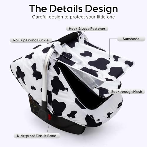 Image of Baby Car Seat Cover, Extra Large Mesh Carseat Cover for Boys Girls, Infant Car Seat Cover with Privasy Sunshades & 3D Mink Dot, Universal Baby Carrier Cover for All Season