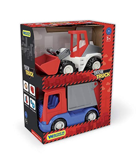 Wader 35373 - Tech Truck Spielset Müllwagen mit Mülltonne und Radlader mit Frontschaufel, stabile Stahlachsen, ca. 26 x… – Bild 3