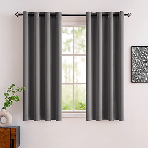 MIULEE Room Darkening Curtains Thermal Insulated Black Out Drapes Solid Window Treatment Grommet Light Blocking Blackout Curtain for Living Room Bedroom 2 Panels Set 52 x 54 inch Length Grey