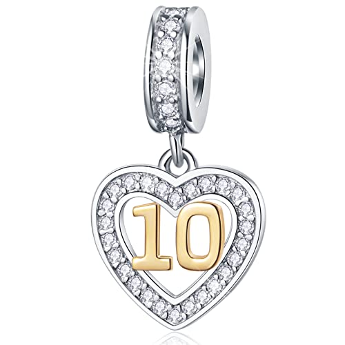 10 anni di compleanno Charms fit Pandora DIY braccialetto, 18k oro...