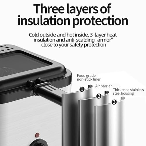 Freidora de grasa profunda de 2.5L y 1000W para patatas fritas con cesta de acero inoxidable 4