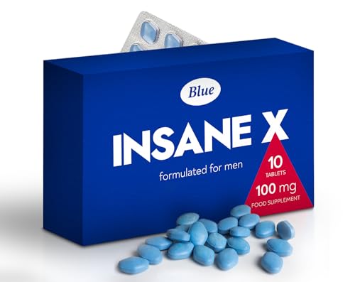 INSANE X 10 Blue Pills for Men 100mg Stronger & Harder Fast-Acting Enhanced Strength Supplements Tablets - Prolonged High Performance - Energy & Male Enhancing - Herbal & Food Supplement UK
