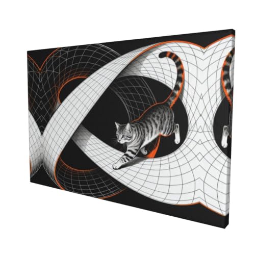 Toile murale chat premium encadrée, tableau moderne Infinite Loop 40x61 cm