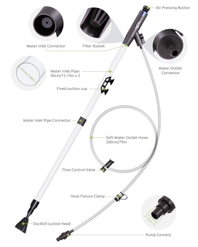 Image of SEAOURA Aquarium Vacuum Gravel Cleaner Adjustable, Aquariums Siphon Fish Tank Cleaner, Manual Python Water Changer with Air Push Button, Fishtank Vacuums Cleaning Kit for Suck Manure Wash Sand