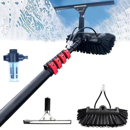 3,6-10,8 m Pértiga para Limpiar Ventanas/Cepillo telescópico con Suministro de Agua/Limpiador Extensible para techos de invernaderos/Raspador/Dispensador de jabón (7,2 m)