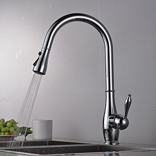 BHFPFZA Commercial Kitchen Sink Faucet Ch Pull Down Faucet for Bar & Farmhouse Single Handle 2-Funct Mixer Tap Hot & Cold Water Outlet & Slish Design