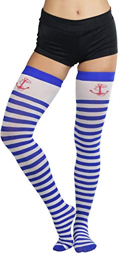 Image of ToBeInStyle Women's Opaque Hosiery Thin Striped Thigh High Long Stocking