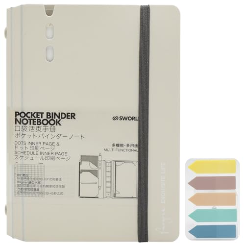 Carnet A7 Rechargeable avec Élastique & Macaron – Organisateur Pratique avec 6 Anneaux, Porte-Stylo et Poche pour Bureau, Voyage, École et Planification Personnelle