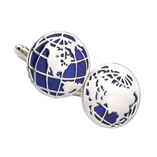 Par de Mancuernillas con diseño globo azul metálico miniatura 1