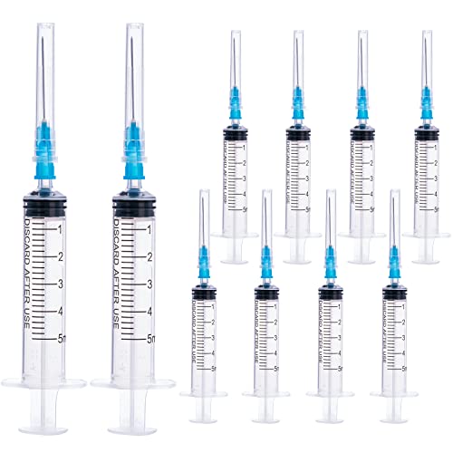 20Pack 5ml/cc Syringe with 23Ga Needle and Cap, Individual Wrapped, for Industrial & Scientific Labs, Liquids Refilling and Measuring Tool