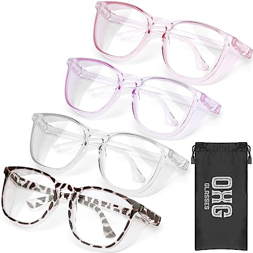 OXG 4 Pack Anti-Fog Safety Glasses, Z87+ Stylish Safety Goggles - Blue Light Blocking Protective Eyewear for Nurse (Leopard+Pink+Clear+Purple)