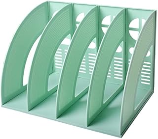 SAYEEC File Holder Storage Folder 4 Compartment Standing Desktop Hollow Organizer File Shelf Frame Thicken Plastic Paper Notebook Magazine Bookstore for Office School Supplier Studentsgreen