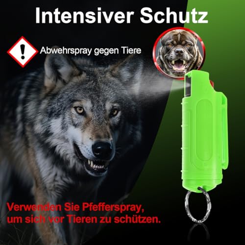 Mini Pfefferspray Schlüsselanhänger zur Tierabwehr, Grün Pfefferspray Selbstverteidigung Schlüsselanhänger rutschfest Pepper Spray Abwehrspray für Frauen und Männer - T2Y-A1