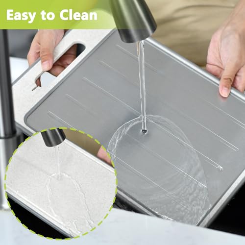 Tabla de Cortar para Cocina, Tabla de Corte Doble Cara de Metal y Polipropileno con Paja de Trigo, Multifuncional con Afilador de Cuchillos y Molinillo para Ajo miniatura 5